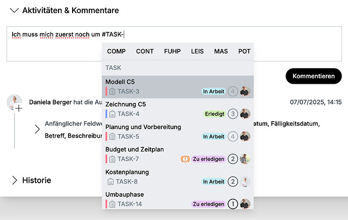 Nutzung des Hashtags im Kommentarfeld.