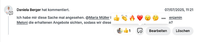 Auswahl an Reaktionen bei einem Kommentar.
