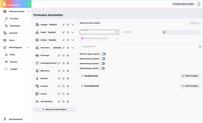 Geöffnete Formularkonfiguration.