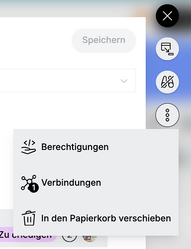 Geöffnetes Dreipunktmenü eines Dateneintrags mit Menüpunkt „Berechtigungen“ zuoberst.