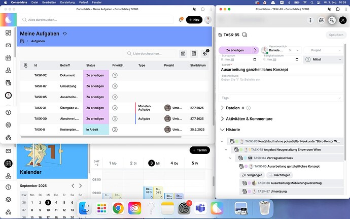 Screenshot des ganzen Bildschirms mit mehreren geöffneten C6-Programmfenstern.